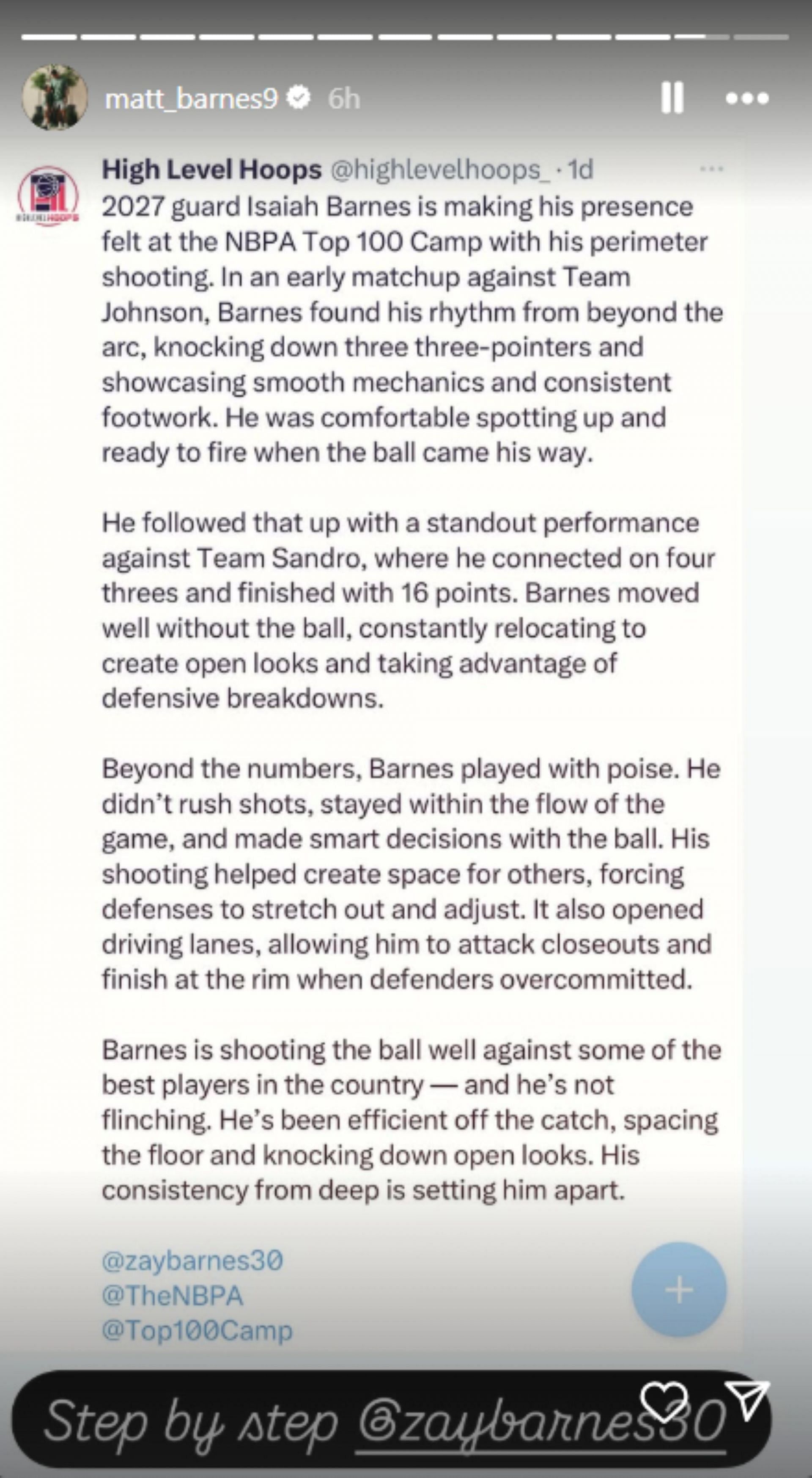 $13,000,000 worth Matt Barnes sends 2-word message to son, Isaiah Barnes following impressive Top 100 stint (Image via Instagram @matt_barnes9)
